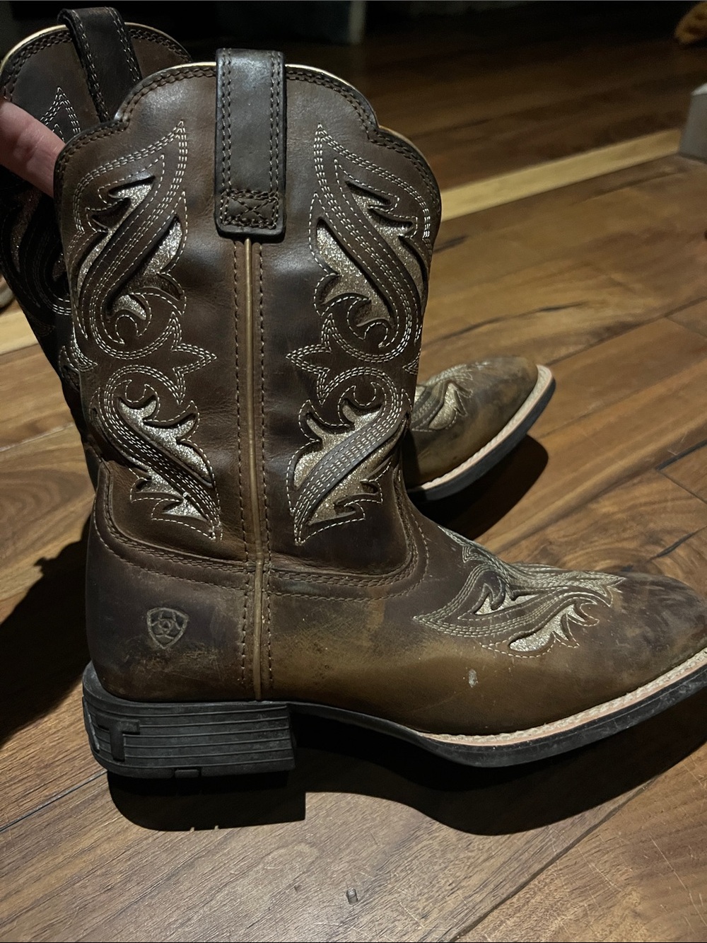 Ariat Brown Leather Kids Western Boots with Stitch Detail